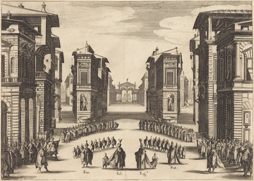 Il Solimano, Act II, by Jacques Callot, ink, 1620