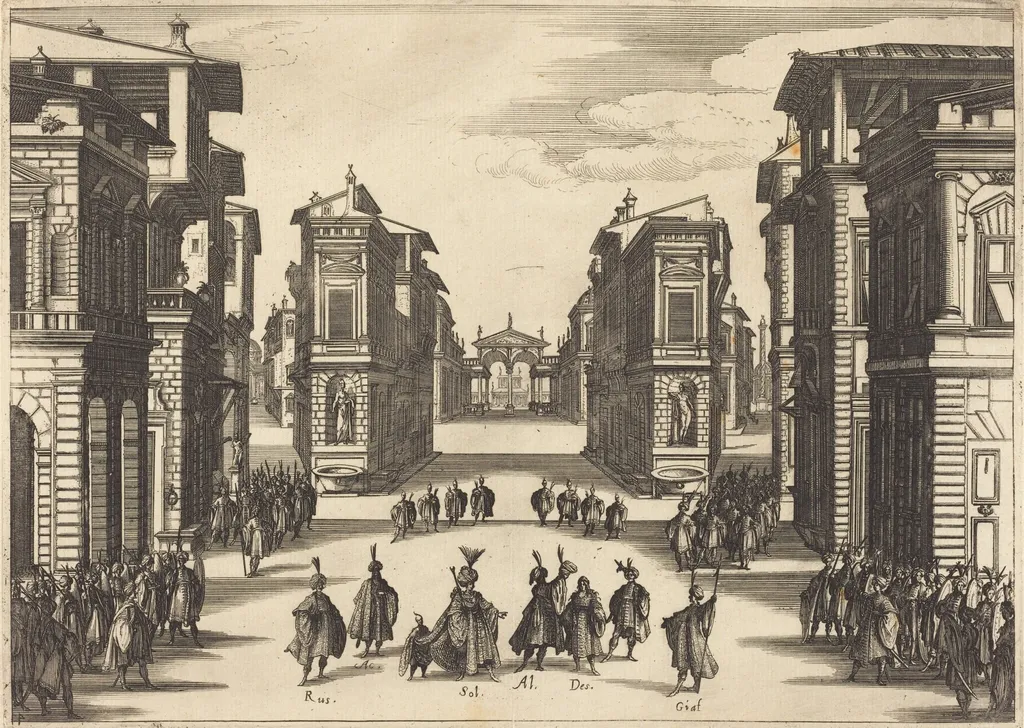 Il Solimano, Act IV, by Jacques Callot, ink, 1620