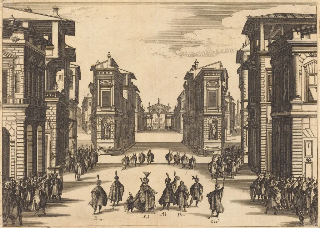 Il Solimano, Act IV, by Jacques Callot, ink, 1620