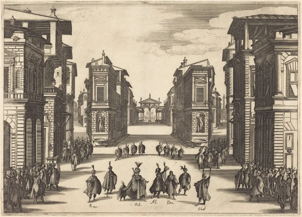 Il Solimano, Act IV, by Jacques Callot, ink, 1620