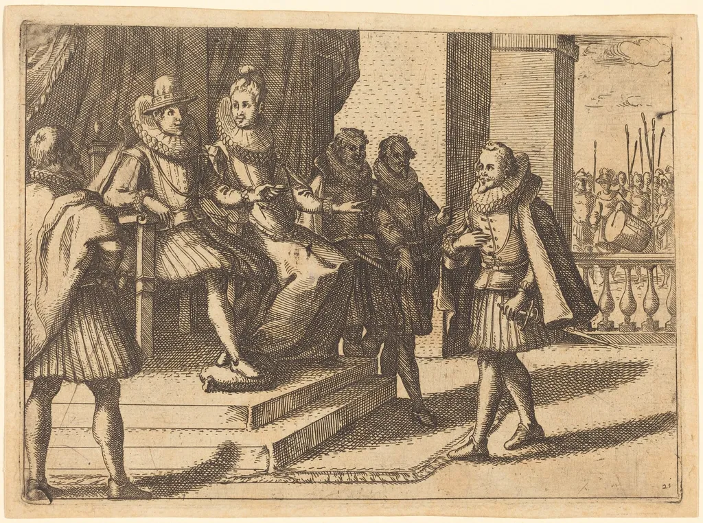 King and Queen in Consultation about the Turks, by Jacques Callot, ink, 1612