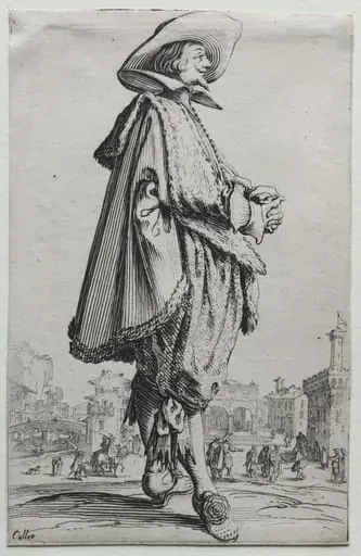 La Noblesse: Gentleman Standing in Profile with Clasped Hands, by Jacques Callot