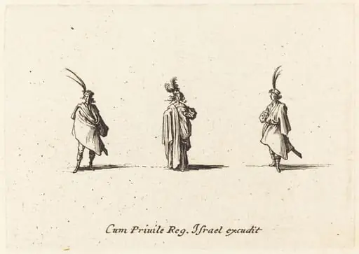 Lady in Long Cloak, and Two Gentlemen, by Jacques Callot