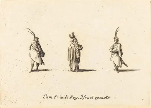 Lady in Long Cloak, and Two Gentlemen, by Jacques Callot