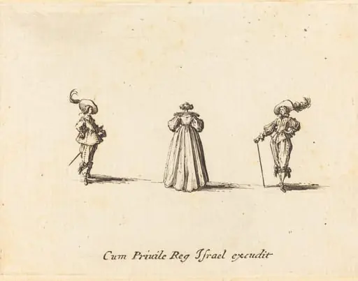 Lady Seen from Behind, and Two Gentlemen, by Jacques Callot