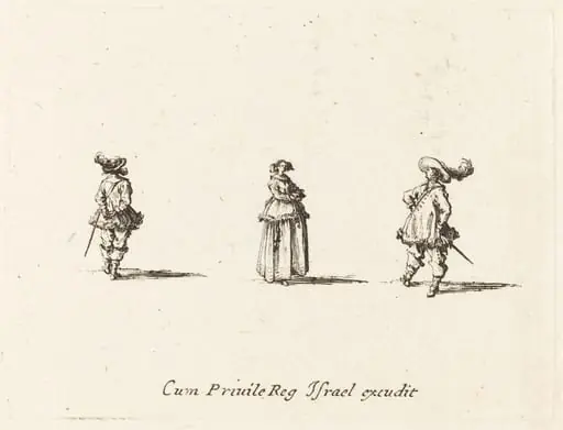 Lady with Arms Folded, and Two Gentlemen, by Jacques Callot