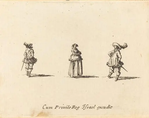 Lady with Arms Folded, and Two Gentlemen, by Jacques Callot