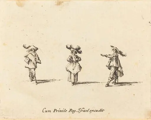Lady with Large Plumes, and Two Gentlemen, by Jacques Callot