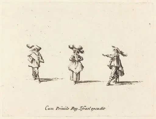 Lady with Large Plumes, and Two Gentlemen, by Jacques Callot