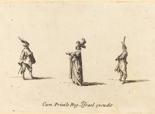 Lady with Plumed Hat, and Two Gentlemen, by Jacques Callot
