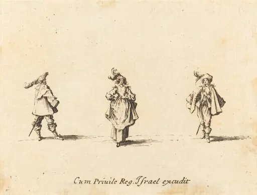 Lady with Plumes, and Two Gentlemen, by Jacques Callot