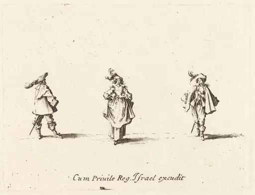 Lady with Plumes, and Two Gentlemen, by Jacques Callot