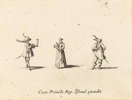 Lady with Wine Bottle, and Two Gentlemen, by Jacques Callot