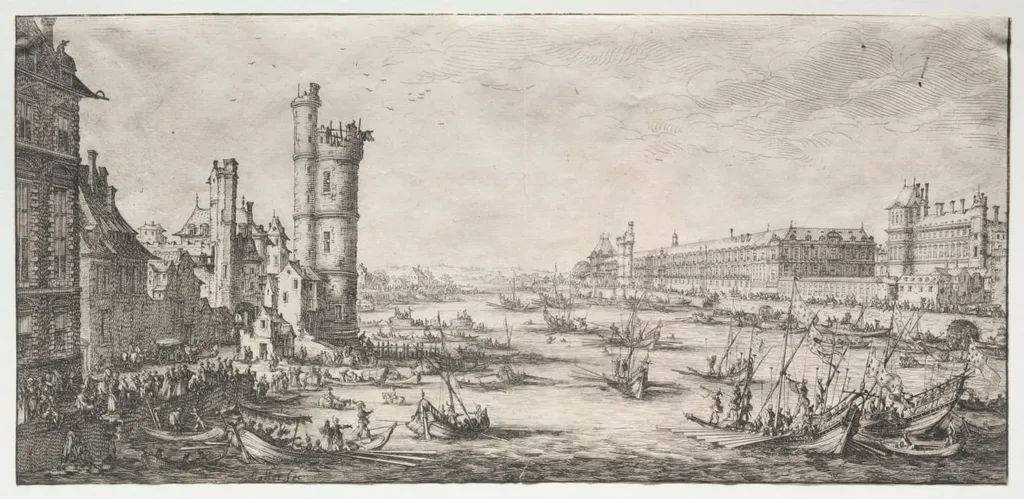 Les deux grandes vues de Paris: Vue du Louvre, by Jacques Callot, 1629