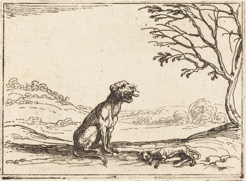 Lioness Mourning her Cub, by Jacques Callot, ink, 1628