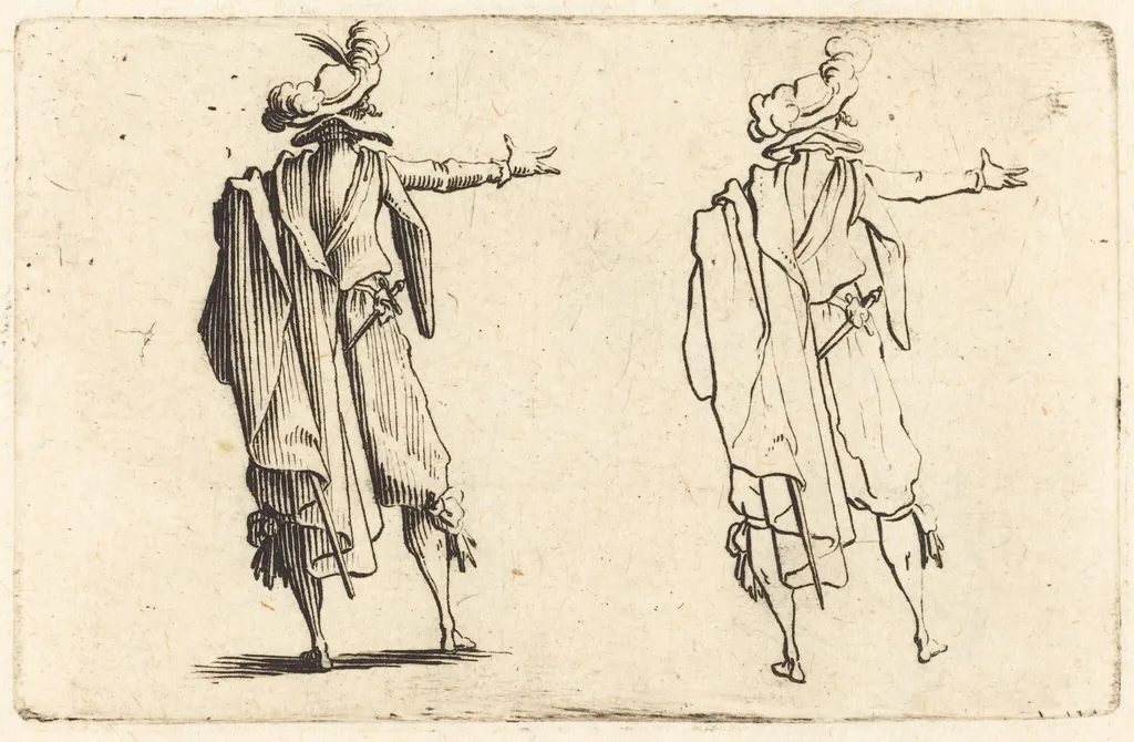 Man seen from Behind with His Right Arm Extended, by Jacques Callot, ink, 1622