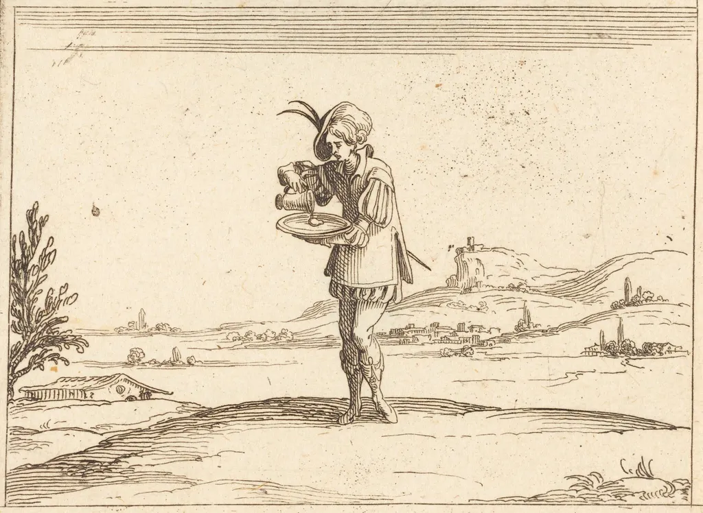 Man Washing a Pearl, by Jacques Callot, ink, 1628