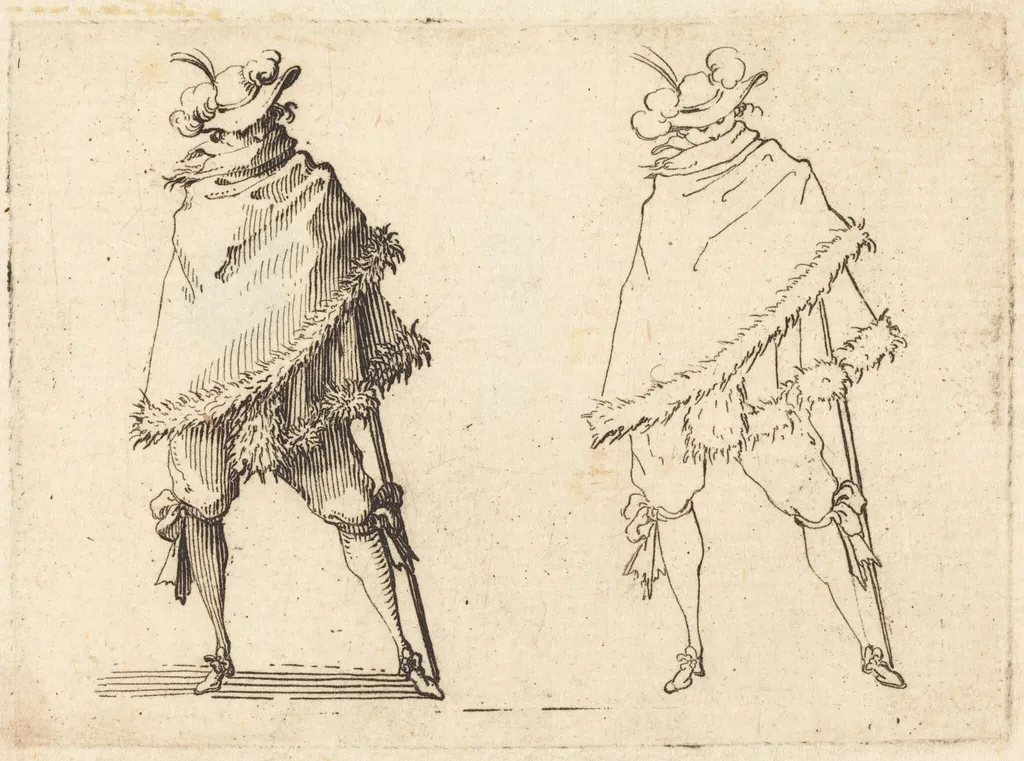 Man Wrapped in His Mantle, by Jacques Callot, ink, 1617