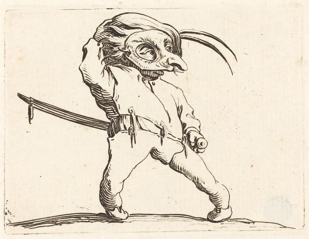 Masked Man with Twisted Feet, by Jacques Callot, ink, 1622