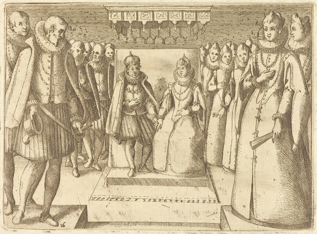 Meeting of Margaret of Austria and Philip III, by Jacques Callot, ink, 1612
