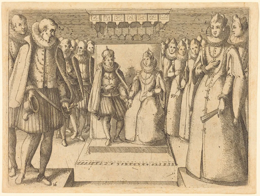 Meeting of Margaret of Austria and Philip III, by Jacques Callot, ink, 1612