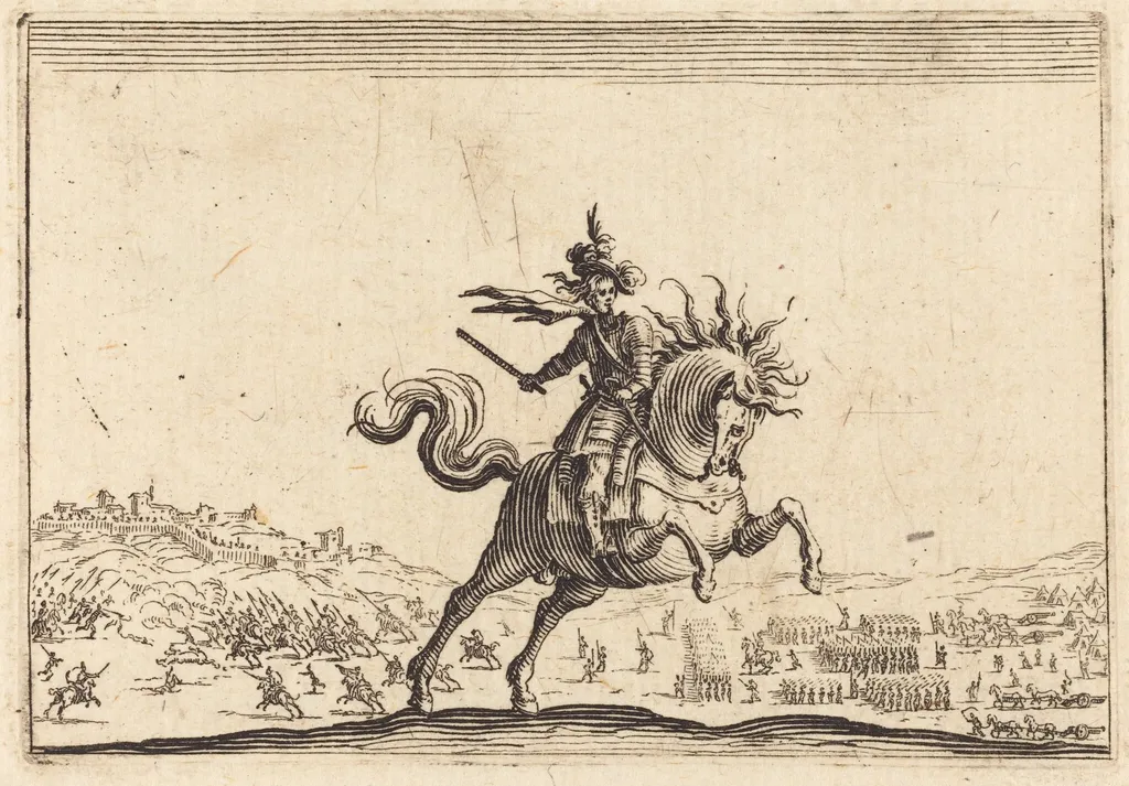 Military Commander on Horseback, by Jacques Callot, ink, 1622