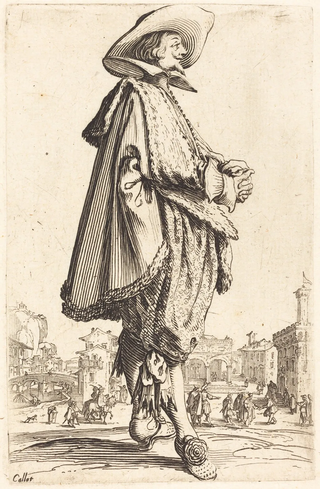 Noble Man with Folded Hands, by Jacques Callot, ink, 1622