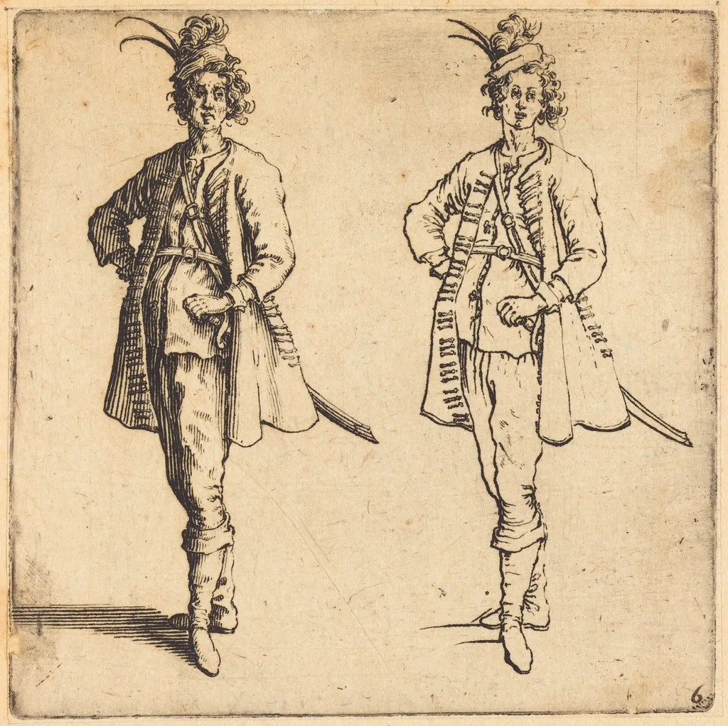 Officer, Front View, by Jacques Callot, ink, 1622