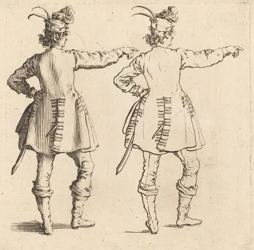 Officer with Feathers in Cap, Seen from Behind, by Jacques Callot