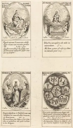 Our Lady of the Rosary; Virgin and Child Appearing in a Cloud; Triumphant Virgin; Collection of the Feasts Dedicated to the Life of the Virgin, by Jacques Callot