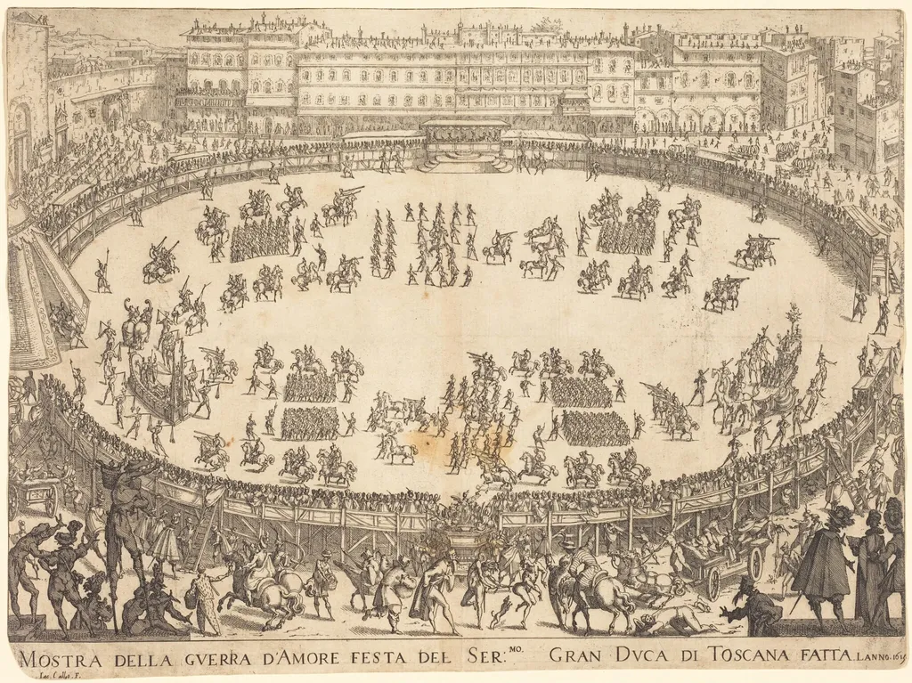 Parade in the Amphitheater, by Jacques Callot, ink, 1616