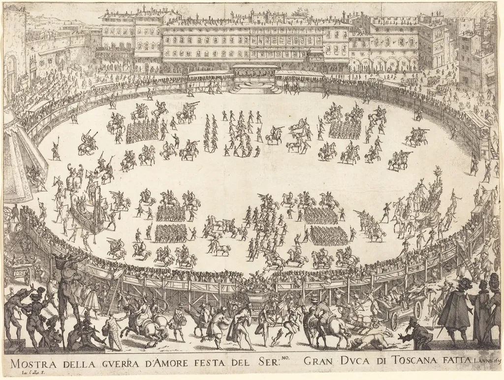 Parade in the Amphitheater, by Jacques Callot, ink, 1616