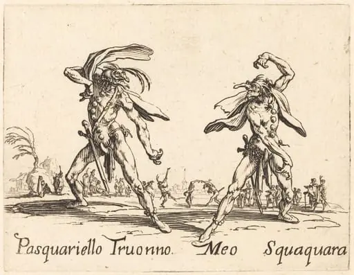 Pasquariello Truonno and Meo Squaquara, by Jacques Callot