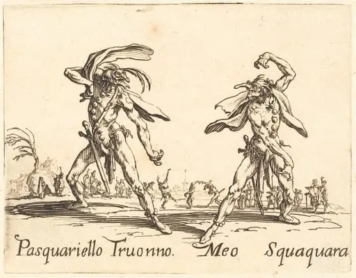Pasquariello Truonno and Meo Squaquara, by Jacques Callot