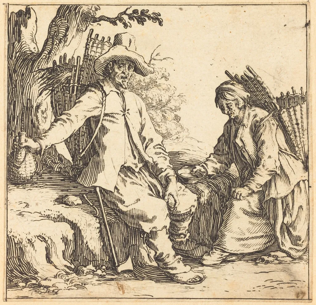 Peasant Couple at Rest, by Jacques Callot, ink, 1621
