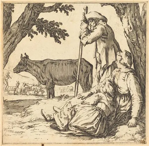 Peasant Couple with Cow, by Jacques Callot
