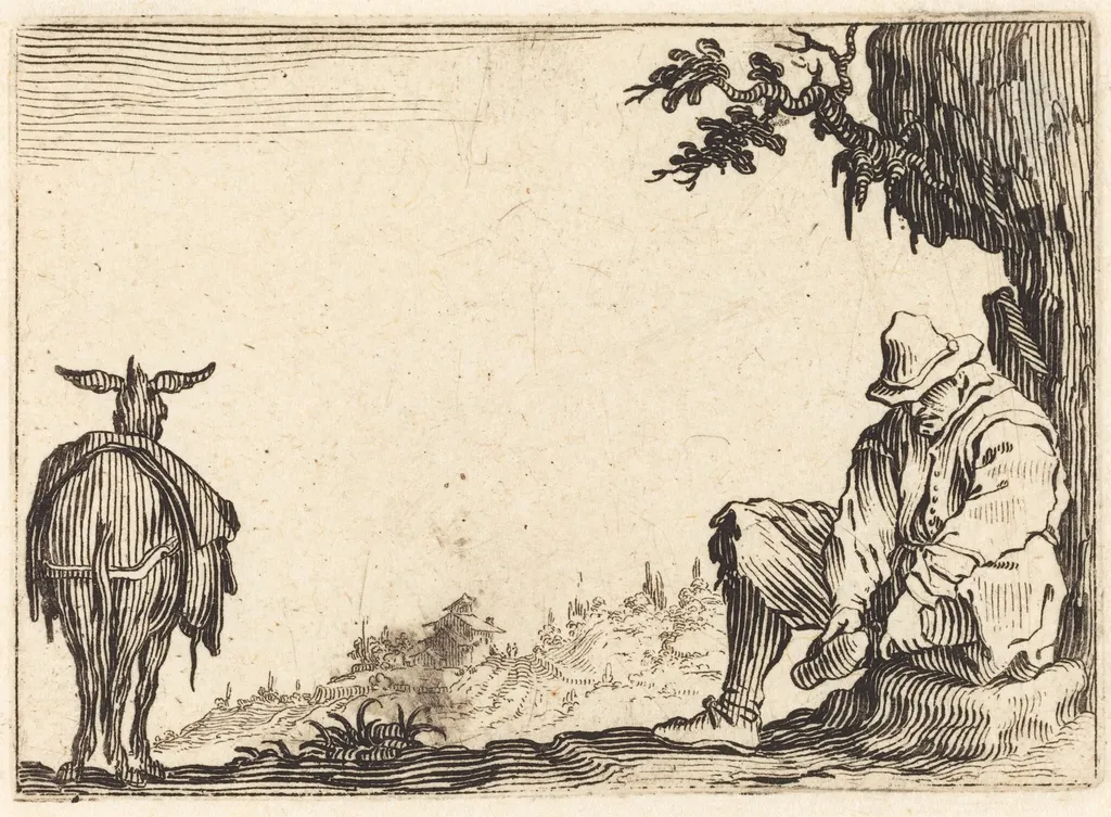 Peasant Removing His Shoe, by Jacques Callot, ink, 1622