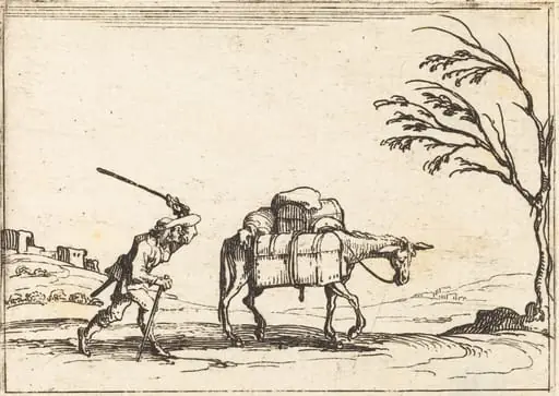 Peasant Whipping his Donkey, by Jacques Callot