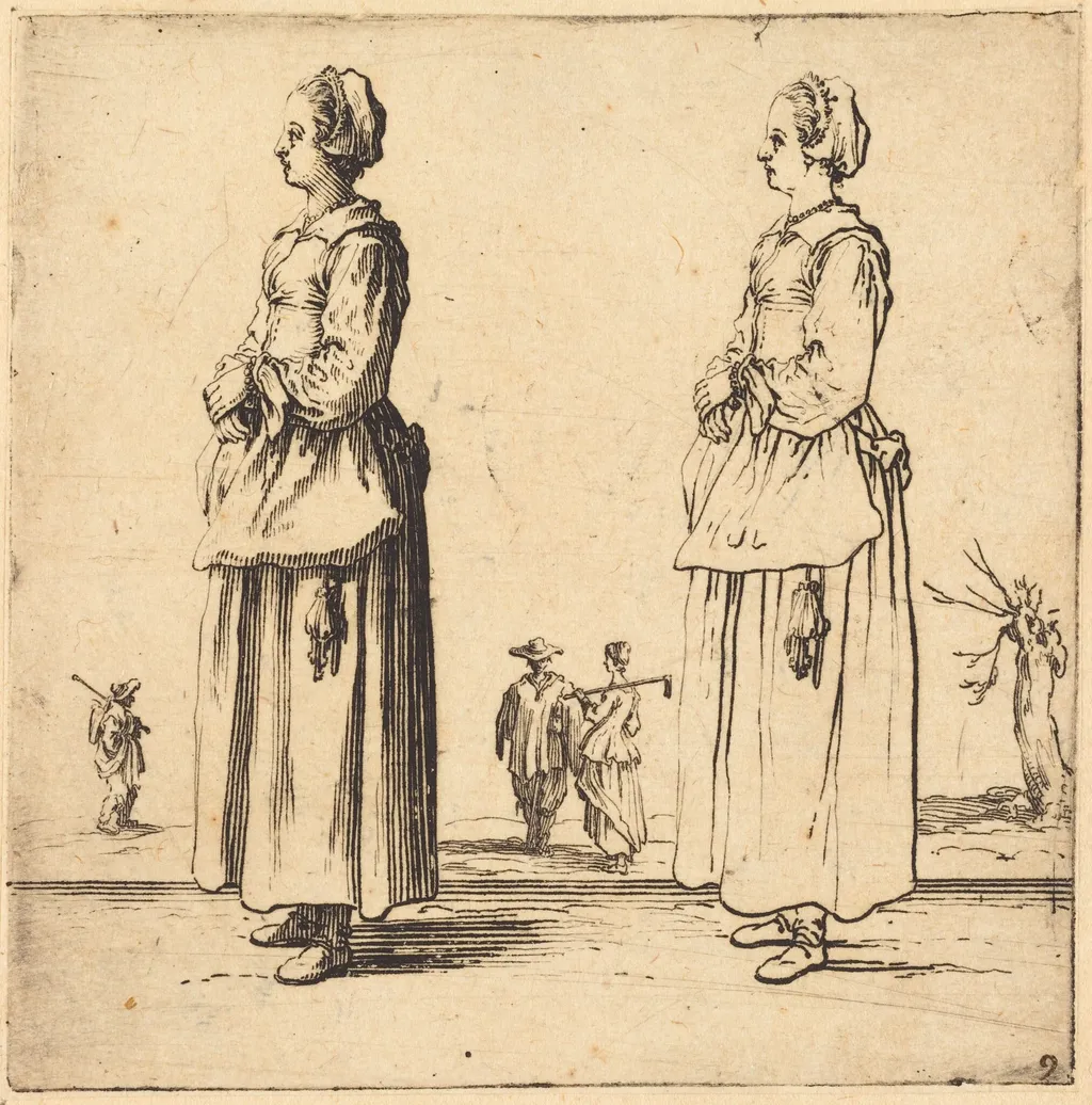 Peasant Woman, in Profile, Facing Left, by Jacques Callot, ink, 1622