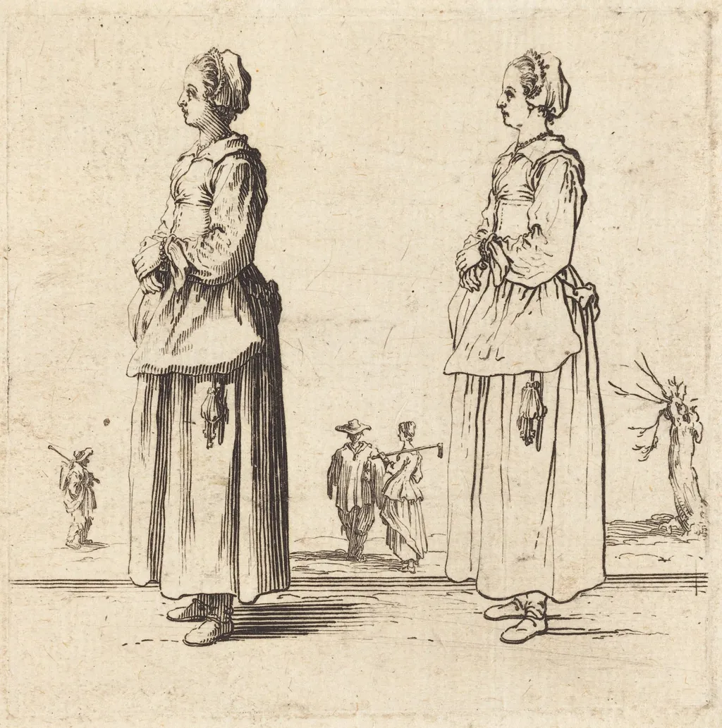 Peasant Woman, in Profile, Facing Left, by Jacques Callot, ink, 1622