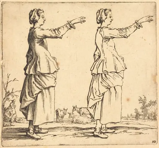 Peasant Woman, in Profile, Facing Right, with Arm Extended, by Jacques Callot