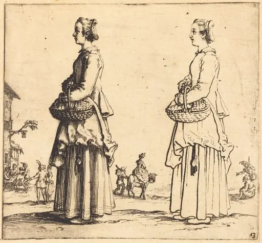 Peasant Woman with Basket, in Profile, Facing Left, by Jacques Callot