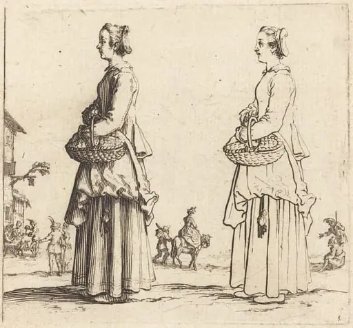 Peasant Woman with Basket, in Profile, Facing Left, by Jacques Callot