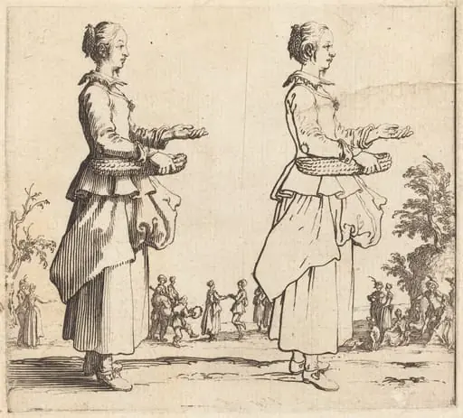 Peasant Woman with Basket, in Profile, Facing Right, by Jacques Callot