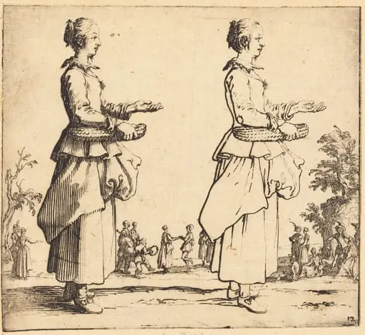 Peasant Woman with Basket, in Profile, Facing Right, by Jacques Callot