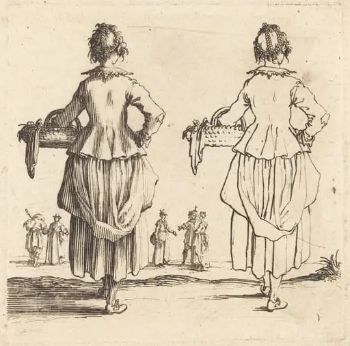 Peasant Woman with Basket, Seen from Behind, by Jacques Callot