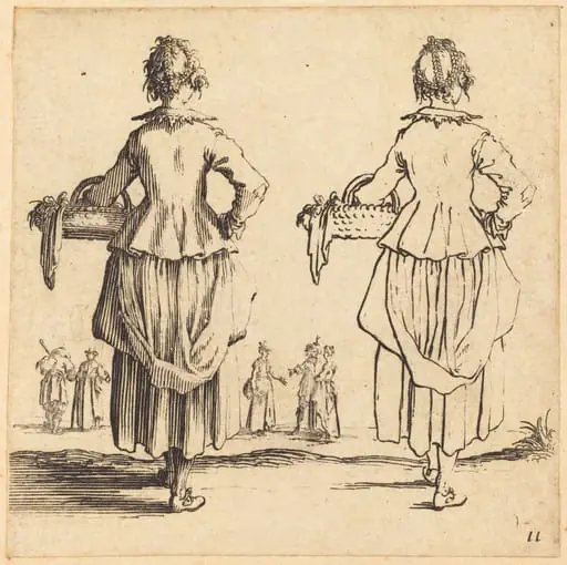 Peasant Woman with Basket, Seen from Behind, by Jacques Callot