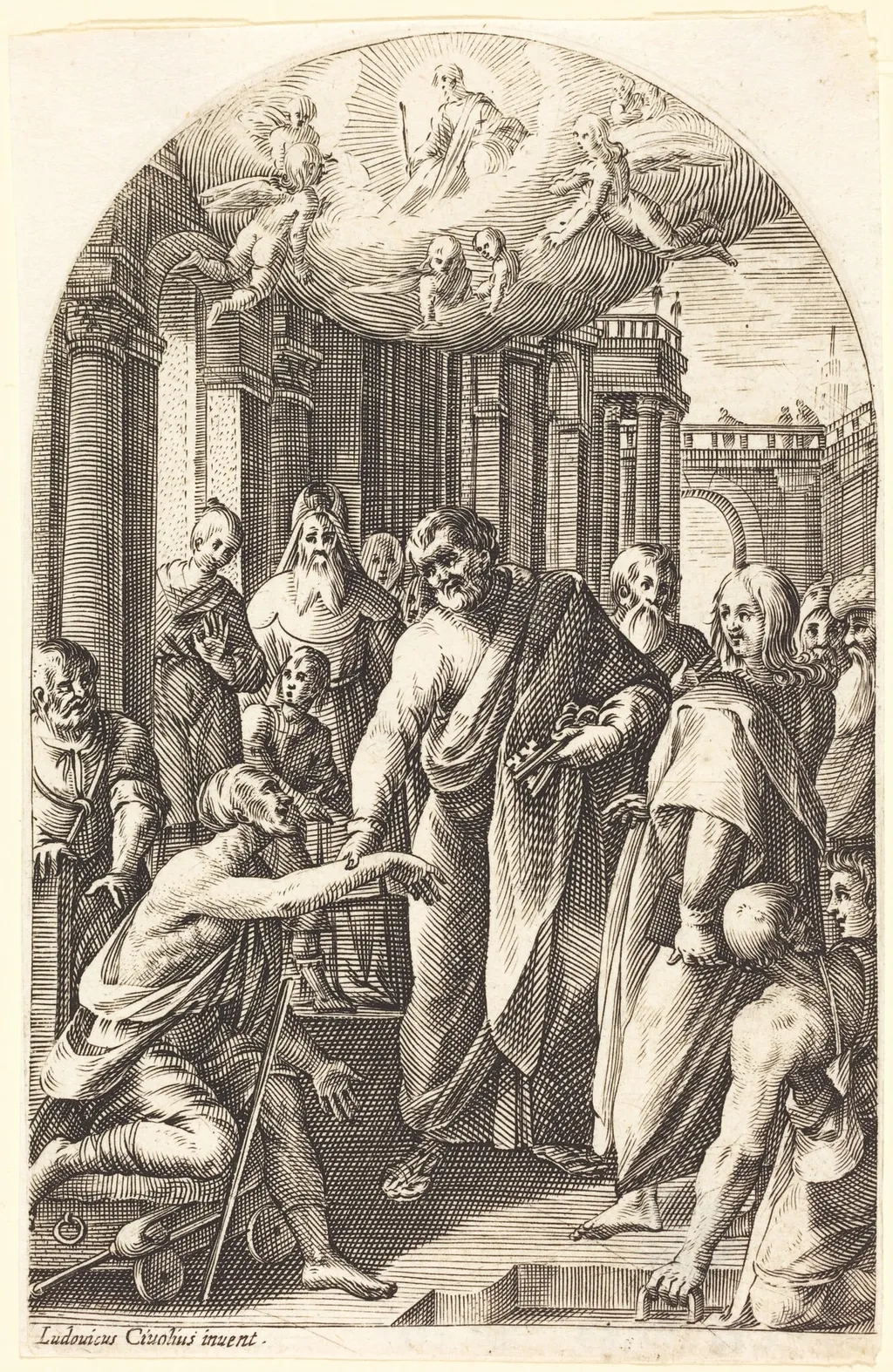 Peter and John Healing the Lame, by Jacques Callot, ink, 1610