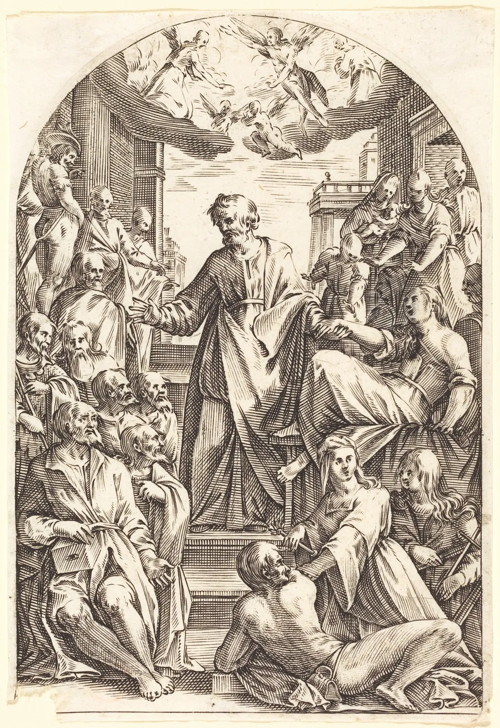 Peter Raising Tabitha, by Jacques Callot, ink, 1610