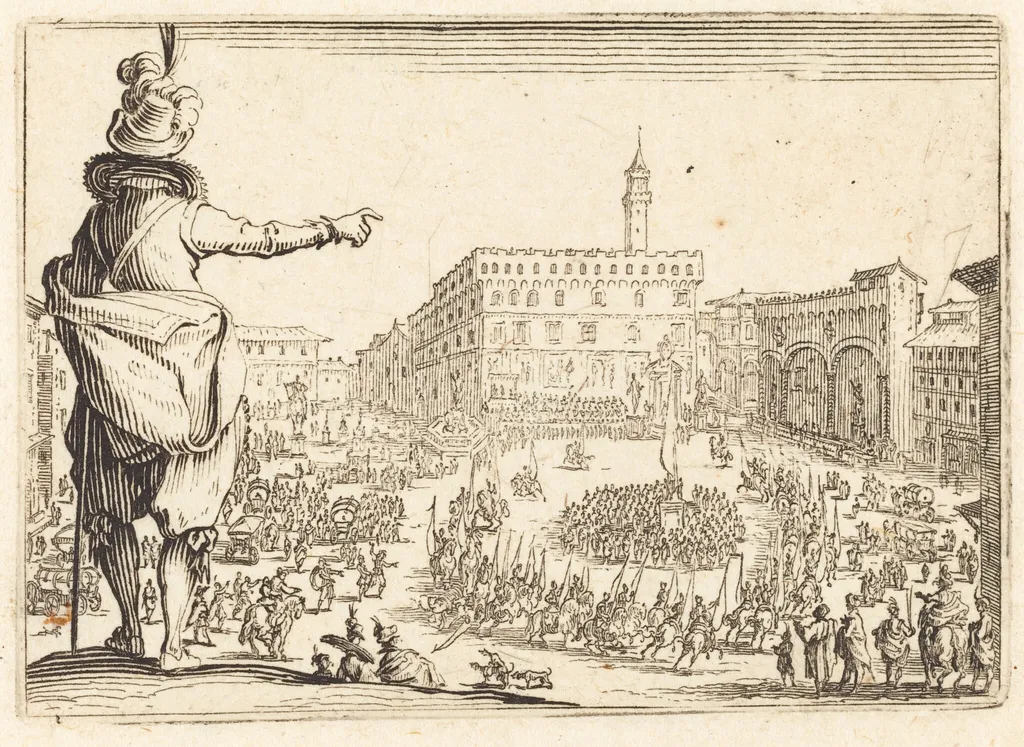 Piazza della Signoria, Florence, by Jacques Callot, ink, 1622